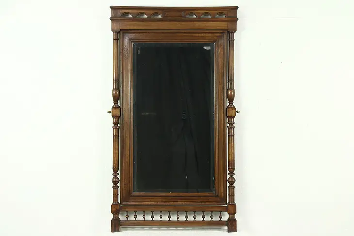 Walnut Antique 1900 Swivel Beveled Dressing or Hall Mirror, Italy #28520