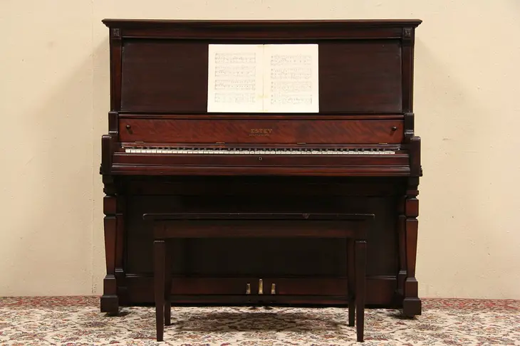 Estey 1915 Antique Mahogany Pump Reed Organ & Bench