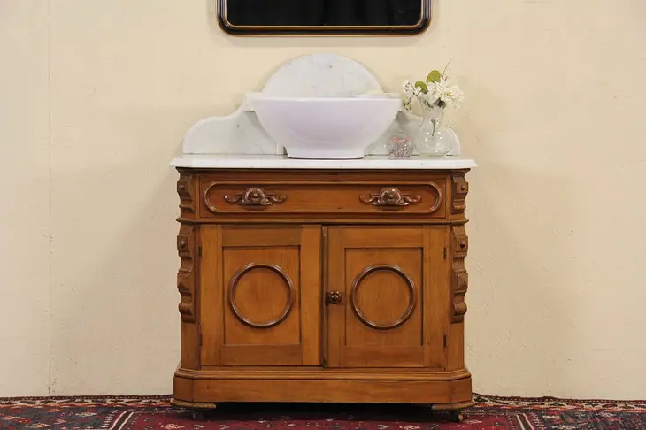 Victorian 1870 Antique Vanity Chest, Commode or Nightstand, Marble Top
