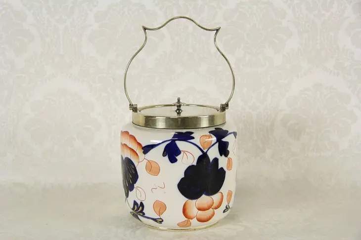 Biscuit Jar, Antique 1890's English W & W Co. Cobalt Painted