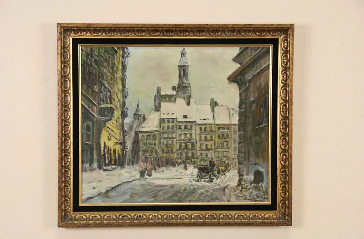 Warsaw Poland Town Hall, Original Oil Painting signed Vasart
