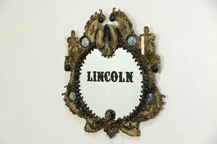 Folk Art Lincoln Memorial Mirror, Outsider Artist Signed Brantmier, WI 1998