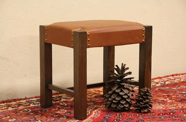 Arts & Crafts Mission Oak Leather Murphy Footstool