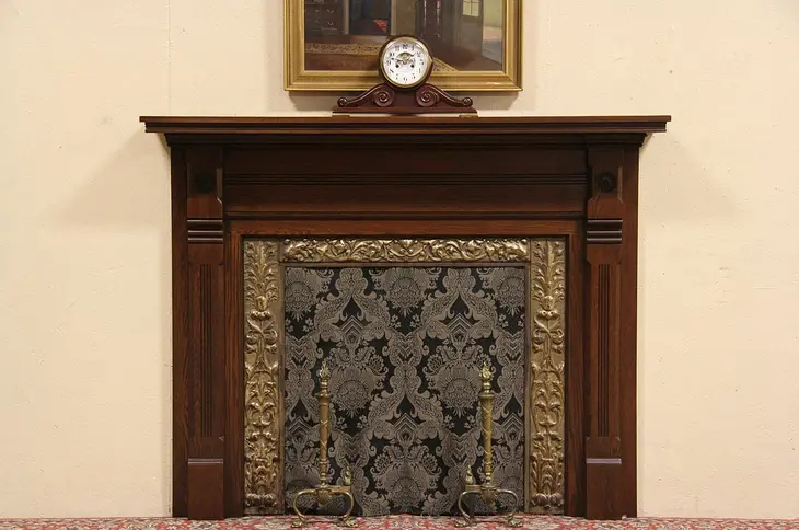 Oak 1890 Antique Architectural Salvage Fireplace Mantel & Liner