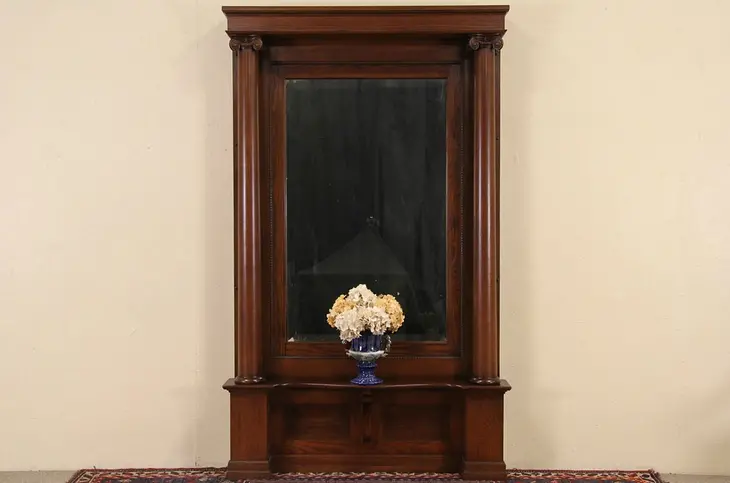 Oak 1907 Antique Beveled Hall Mirror, Columns
