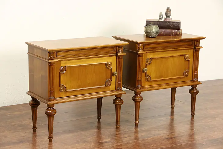 Pair of Classical Italian Vintage Fruitwood Nightstands or End Tables