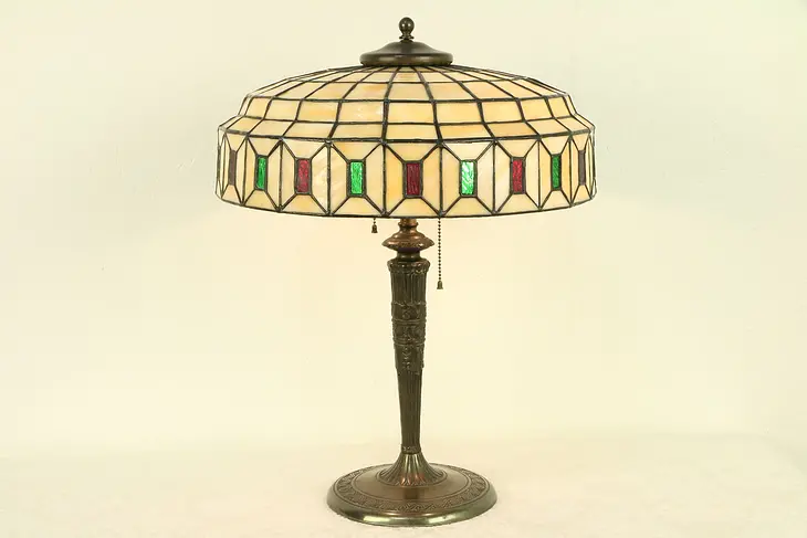 Leaded Stained Glass Shade Antique 1915 Lamp #30362