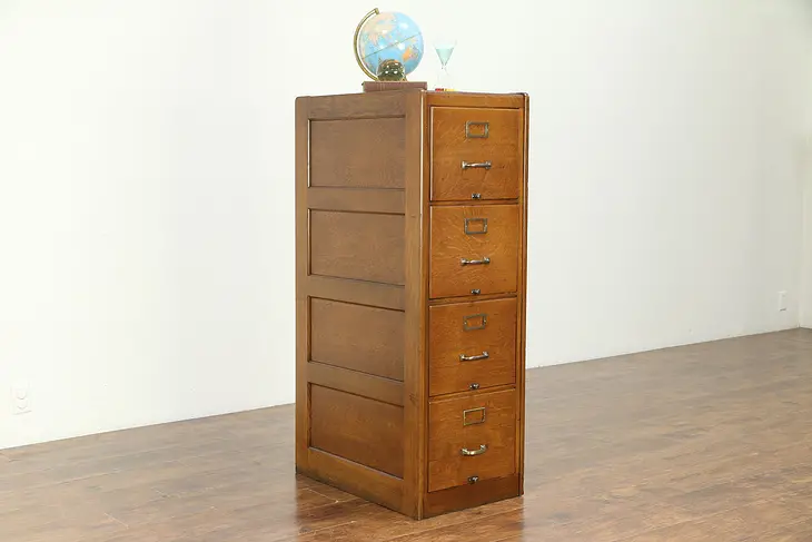Oak Antique 4 Drawer File Cabinet, Paneled Sides #30648