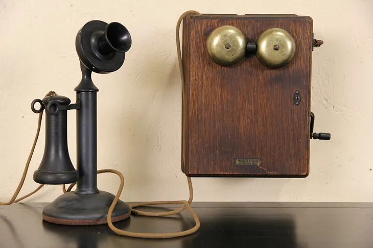 Western Electric Antique 1915 Candlestick Telephone & Oak Generator