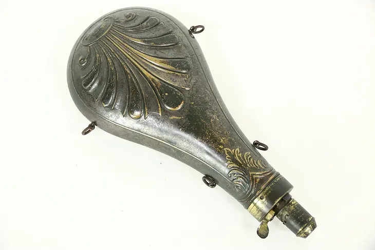 Embossed Brass Antique 1860's Antique Powder Flask