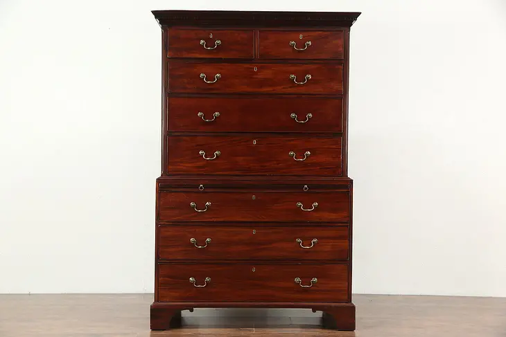 Mahogany 1840 Antique Highboy or Tall Chest on Chest, England