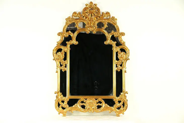 Baroque Style Vintage Gold Mantel or Hall Mirror, Belgium #29235