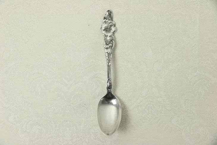 Sterling Silver Antique Art Nouveau Spoon with Flower, Signed #30120