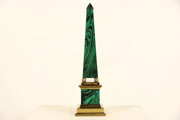 Obelisk, 21" Vintage Brass & Faux Malachite