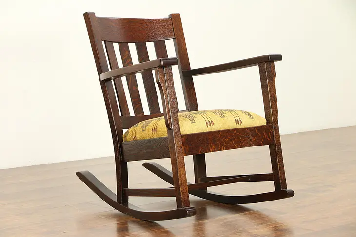 Arts & Crafts Mission Oak Antique Rocker, Tall Craftsman Rocking Chair #30354