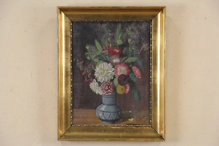 Vase with Flowers, 1898 Antique Swedish Still Life Oil Painting