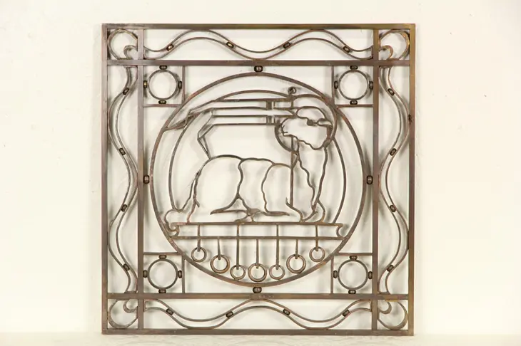 Bronze Art Deco 1925 Architectural Salvage Grill Panel, Lamb Motif