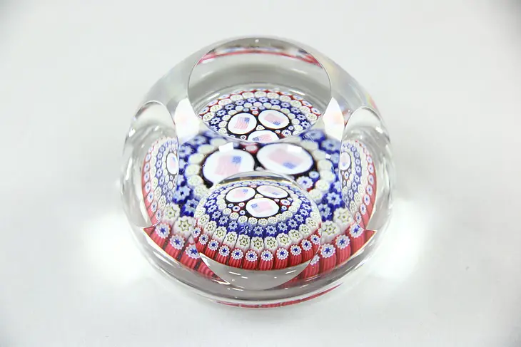 July 4 American Flags Faceted Millifiore Paperweight