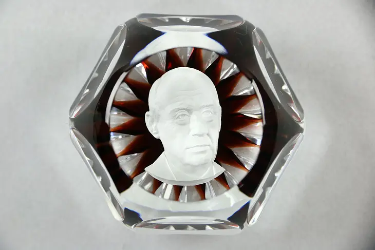 Baccarat France Signed Sulphide Paperweight of a Gentleman #25172