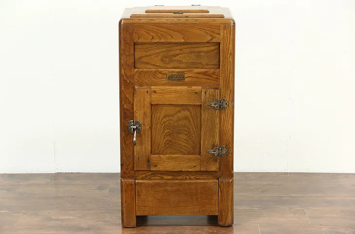 Icebox Ash & Oak 1900 Antique Signed Ashwood by Ranney Refrigerator, MI