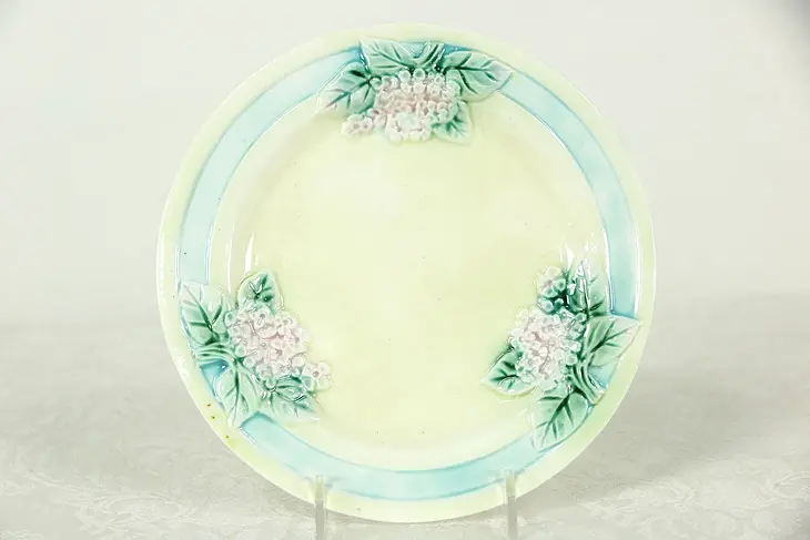 Majolica Hand Painted 7" Plate with Flowers