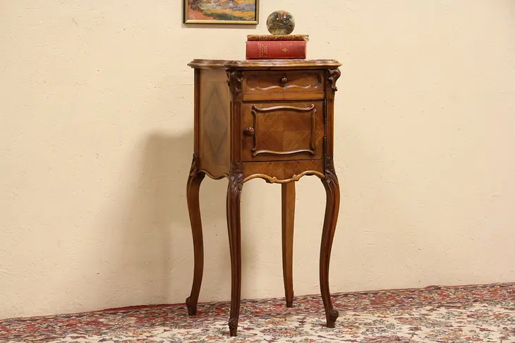 French Antique 1895 Marble Top Nightstand or Pedestal Table