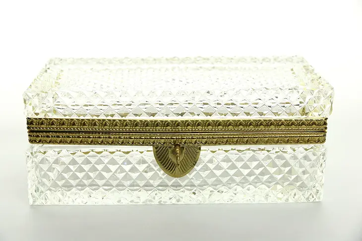 Crystal Rectangular Locking Jewelry Box, Signed Germany