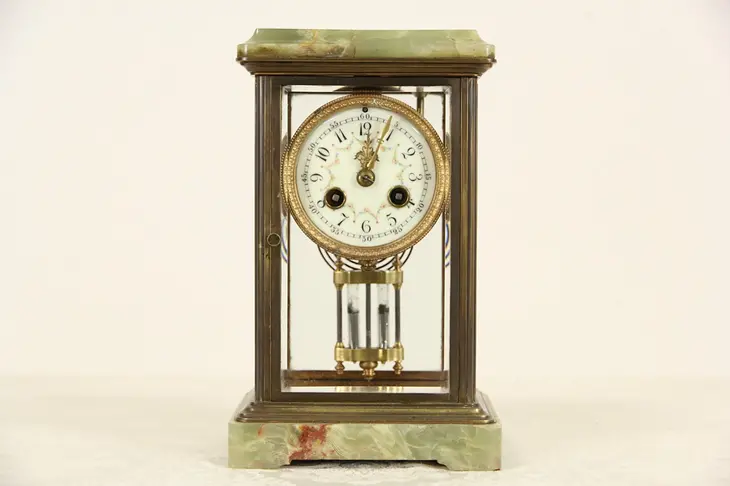 French Onyx 1910 Paris Crystal Regulator Clock
