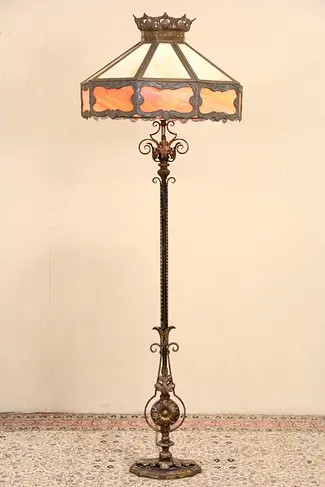Floor Lamp, 1915 Antique, Stained Glass Shade