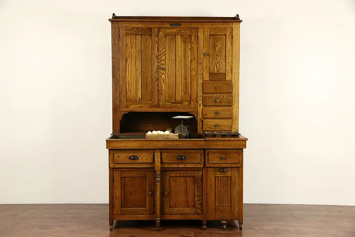 McDougall Signed Combination Oak 1900 Antique Dry Sink & Pantry Cupboard
