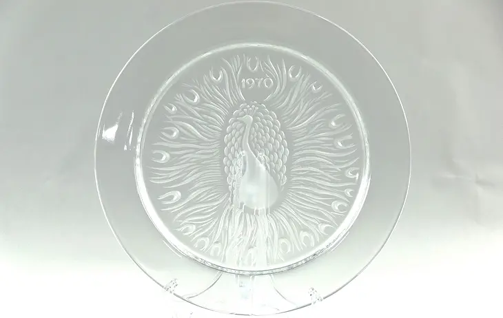 Lalique France Signed Crystal 1970 Peacock Plate