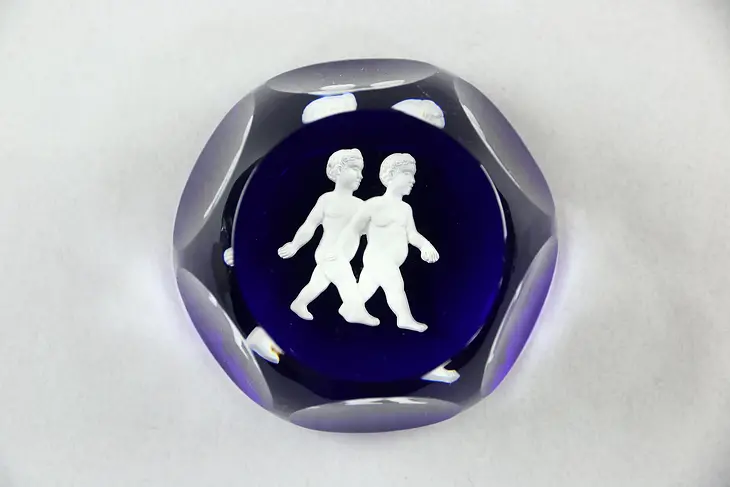 Baccarat Signed Gemini Twins Sulphide Blown Glass Paperweight #25103