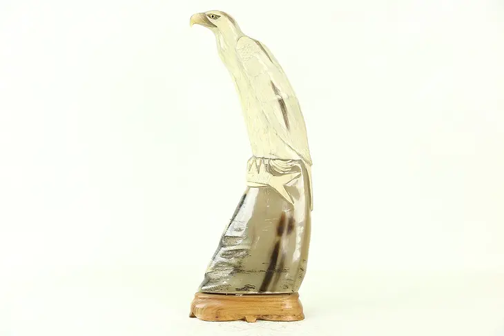 Bird Sculpture, Hand Carved Buffalo Horn, Thailand Folk Art 17" Tall