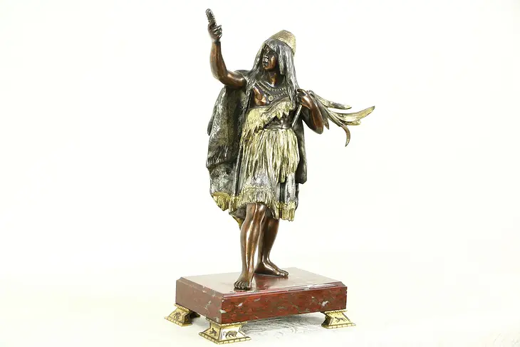 Native American Indian Antique 1890's Statue, Marble Base
