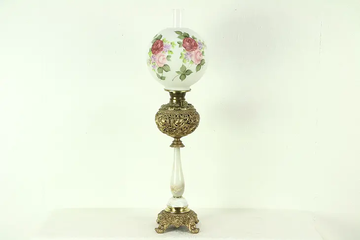 Victorian Antique Onyx Base Kerosene Banquet Lamp, Signed Royal 1895