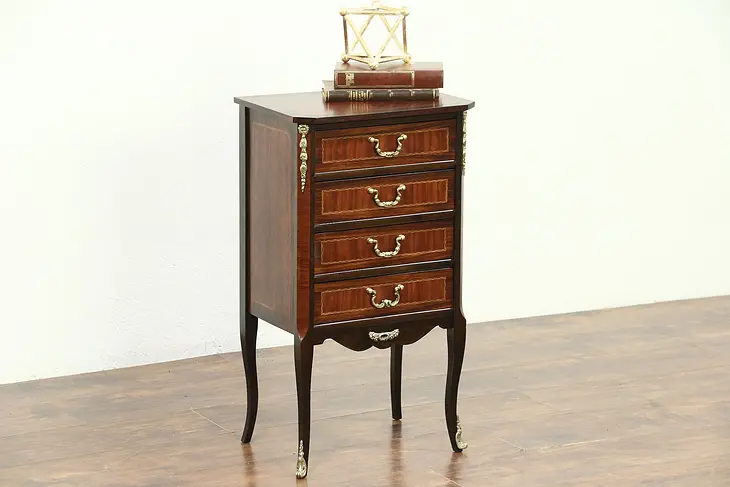 Rosewood Banded Vintage Nightstand, End Table or Jewelry Chest, France #28680