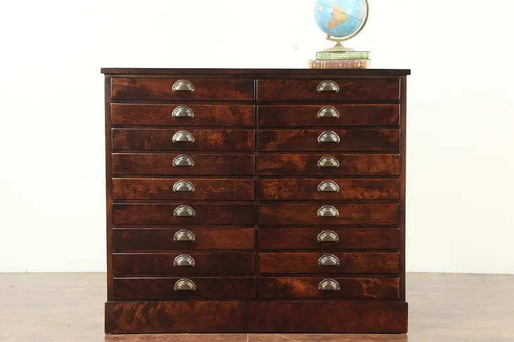 Map, Music or Drawing File Cabinet, 18 Drawer Antique Collector Chest, #28929