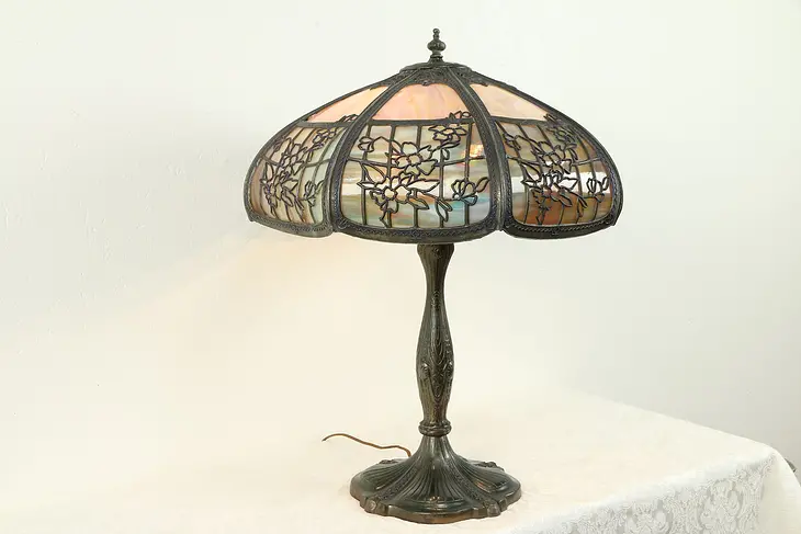 Stained Glass Filigree Octagonal Shade Antique Lamp #31087
