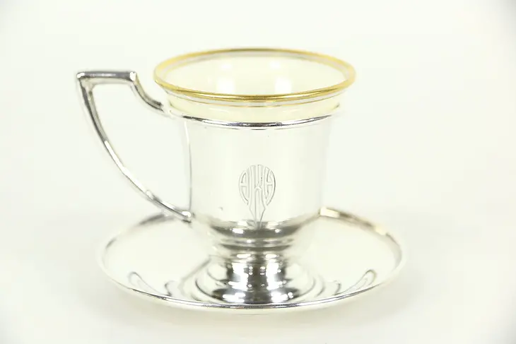Sterling Silver Vintage Demitasse Coffee Cup & Saucer, Lenox Liner