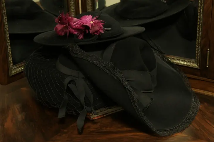 Three Black 1900 Antique Lady's Hats