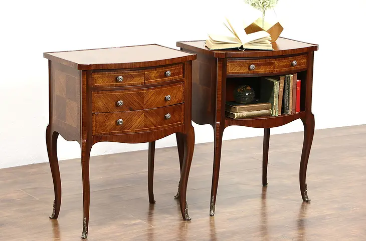 Pair of French Rosewood Vintage Nightstands or End Tables