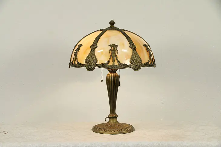 Classical Curved Stained Glass Panel Shade Antique Lamp #32360