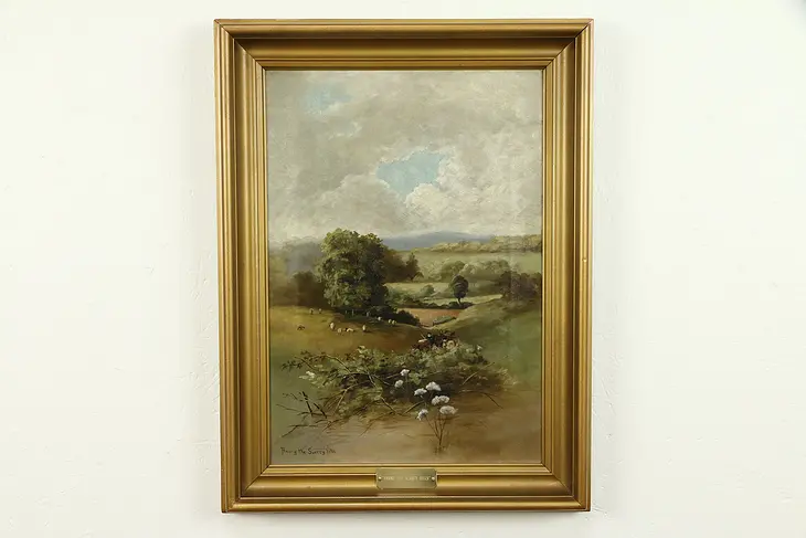Among the Surrey Hills, Antique Victorian Original Oil Painting #32547