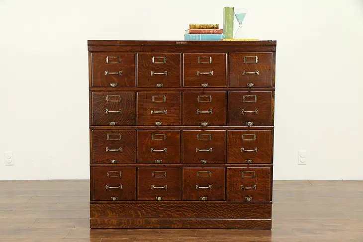 Oak Antique 16 Drawer Stacking File or Collector Cabinet, Shaw Walker #32604