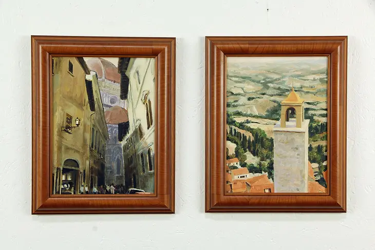 Pair of Paintings, Florence, Italy Cathedral & Bell Tower "Cramblit" #33328