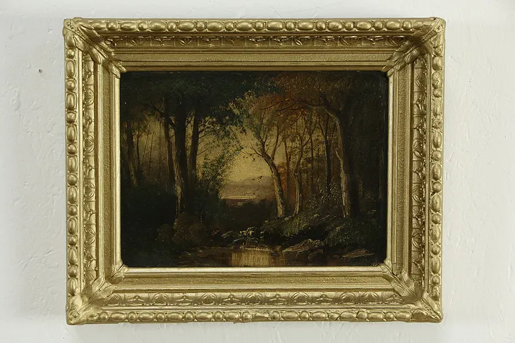Victorian English Antique Painting, Forest & Stream #33345