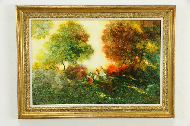Three Girls in Autumn Forest Original Oil Painting, Sideris  #33347