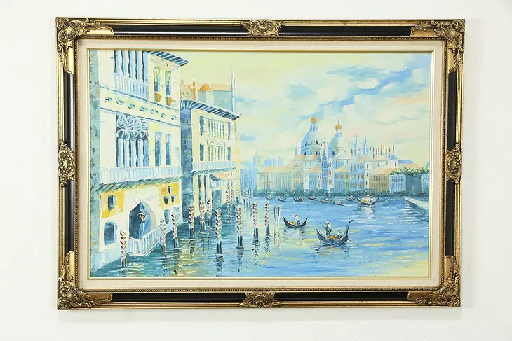 Venice Canal & Gondolas, Vintage Original Oil Painting #33385