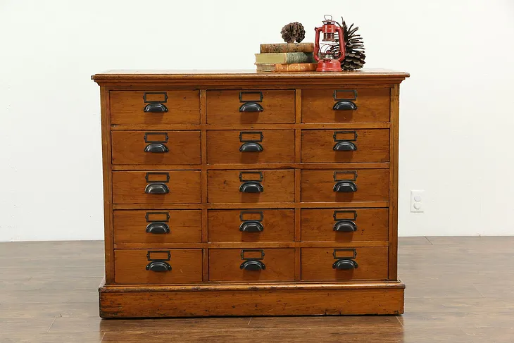 Country Pine Antique 15 Drawer Apothecary, Pantry or File Cabinet #33411