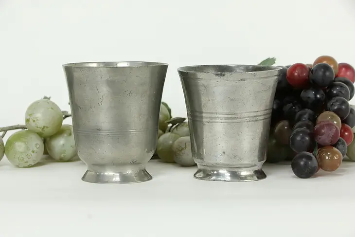 Victorian Antique English Pewter Pair of Footed Beakers or Cups C6 #33439